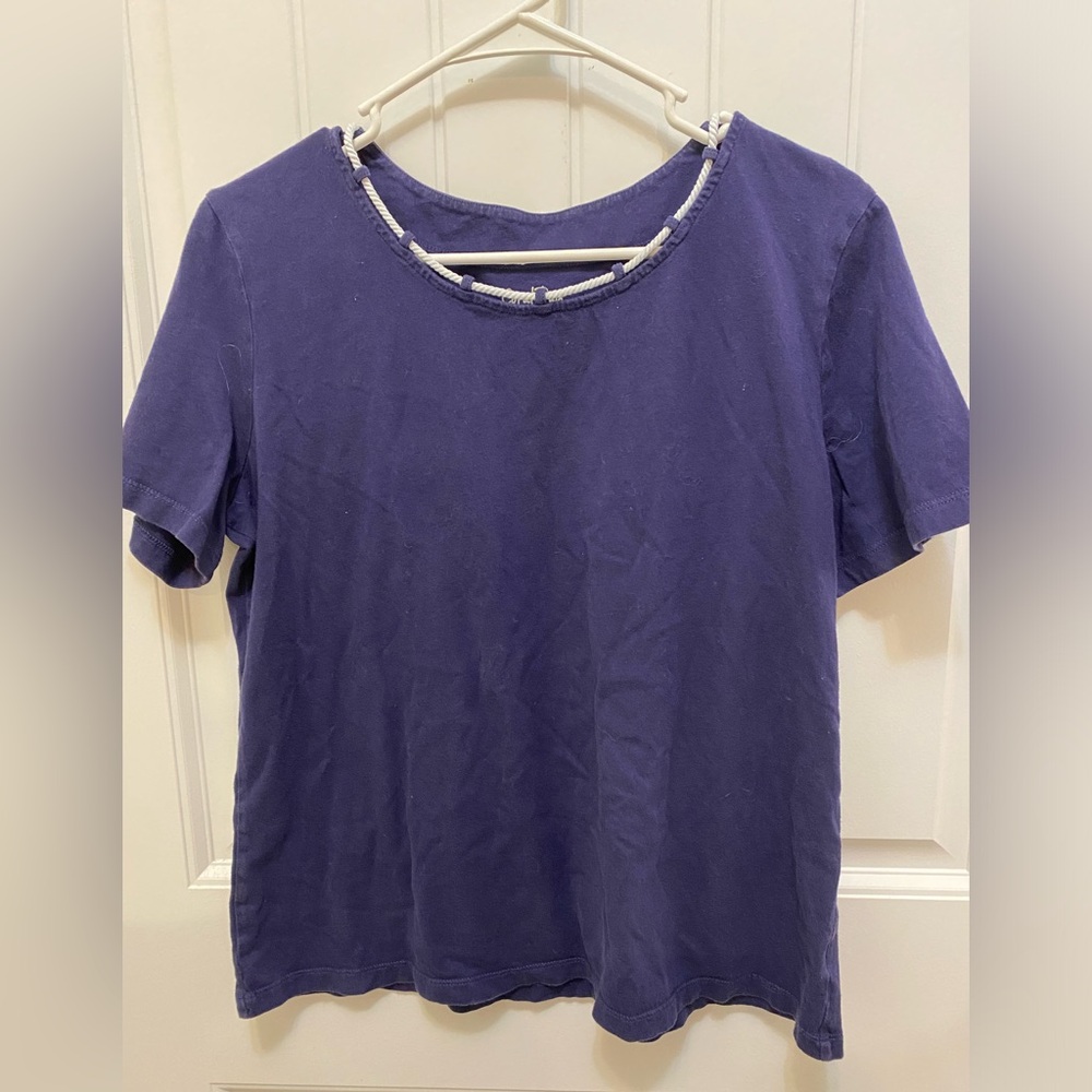 Coral Bay navy top with neck rope detail. Size Large.